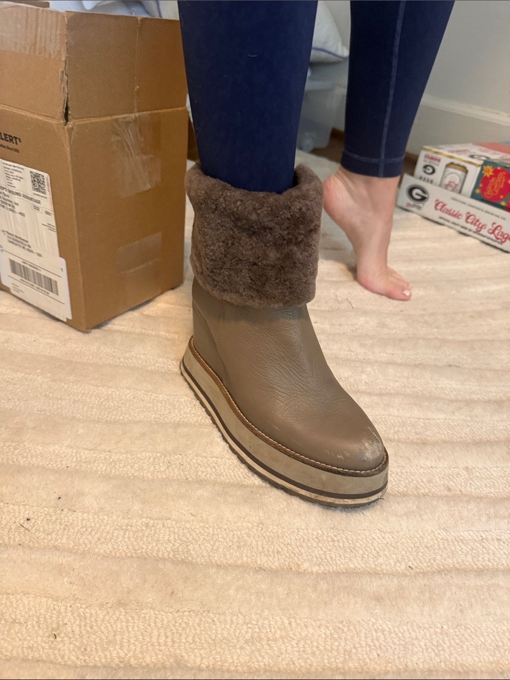 Paloma Barcelo Brown Shearling Cuff Platform Boot